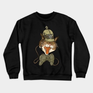 angry gamer cat. german helmet. Crewneck Sweatshirt